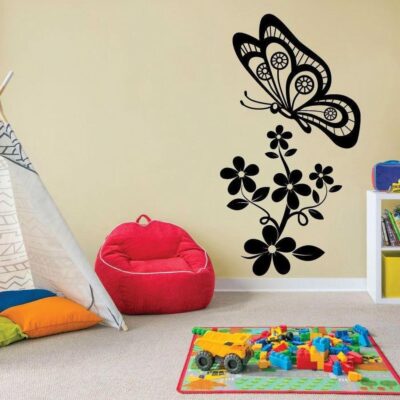 Flowers Plants Butterfly Vinyl Wall Decor Sticker