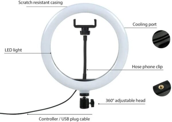 26 CM selfie LED Ring Light With Ball Head Mobile Holder 3 Colour Brightness with Dimm full option - Image 2