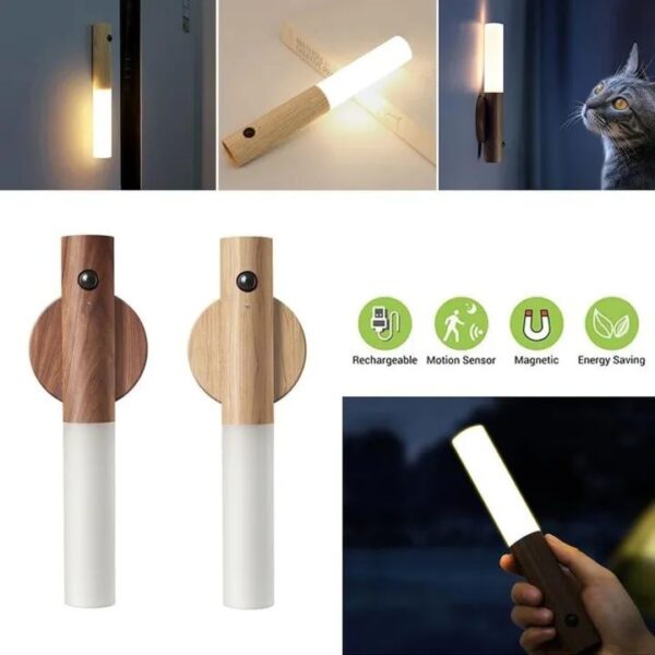 LED USB Wireless Wood Stick Night Light Warm Motion Sensor Wall Lamp Magnetic Corridor Cabinet Wardrobe Light Decor Home Light - Image 2