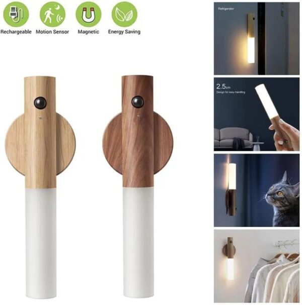 LED USB Wireless Wood Stick Night Light Warm Motion Sensor Wall Lamp Magnetic Corridor Cabinet Wardrobe Light Decor Home Light - Image 3