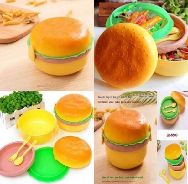 kids Lunch box tiffin box for school burger shaped meal it box large lunch box - Image 2