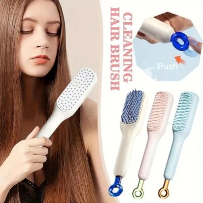 Self Cleaning Anti Static Massage Brush Retractable Cleaning Hair Brush