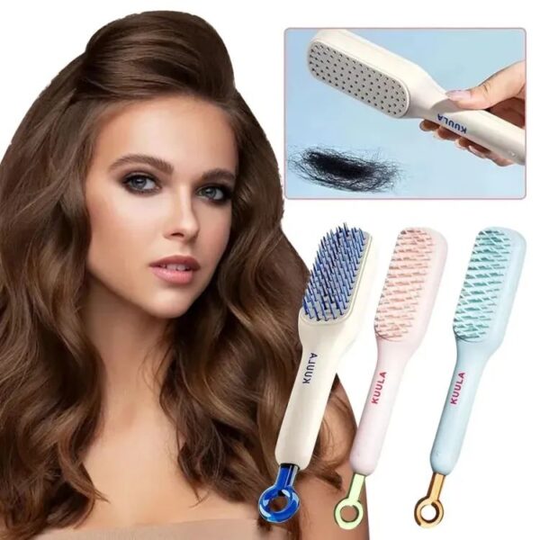 Self Cleaning Anti Static Massage Brush Retractable Cleaning Hair Brush - Image 3