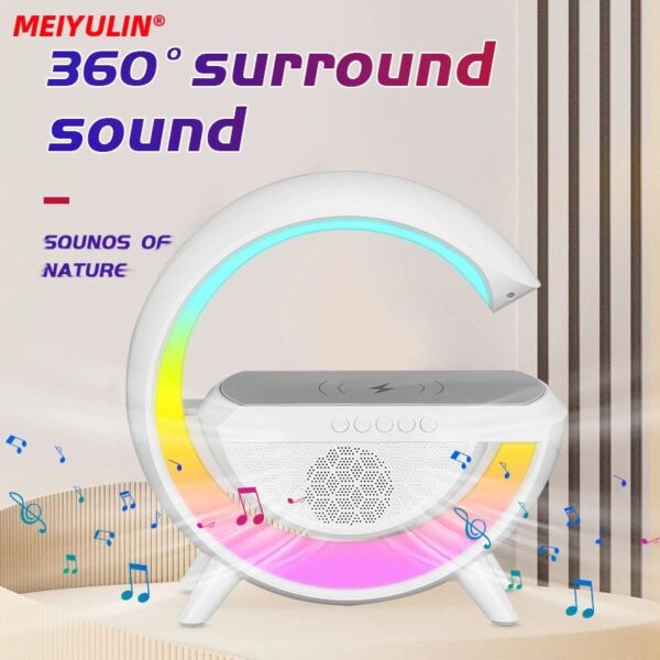 G Lamp Smart Bluetooth Speaker Wireless Fast Charger Station LED RGB Desk Light Support TF Card AUX for iPhone 14/13 Samsung Powerbank - Image 3